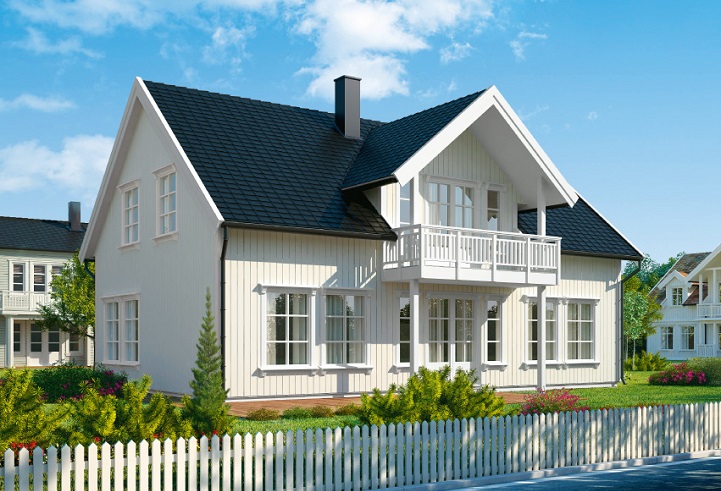 Une maison préfabriquée moderne au design épuré et contemporain.