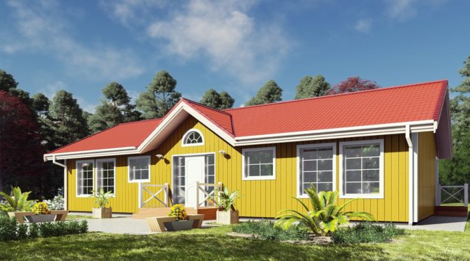 Une maison préfabriquée moderne au design contemporain et fonctionnel.