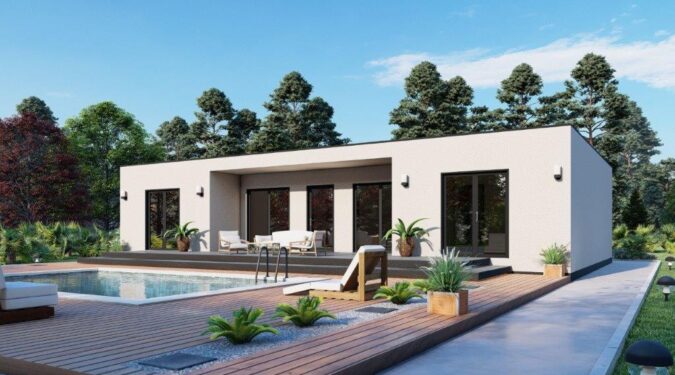 Une maison préfabriquée moderne au design élégant et épuré.