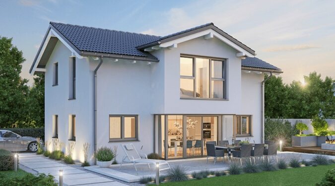 Une maison préfabriquée moderne avec un design épuré et contemporain.